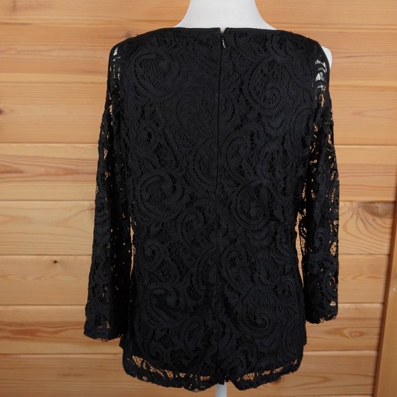 Adrianna Papell Black Lace Open Shoulder Lined Top Size Medium - Picture 6 of 8